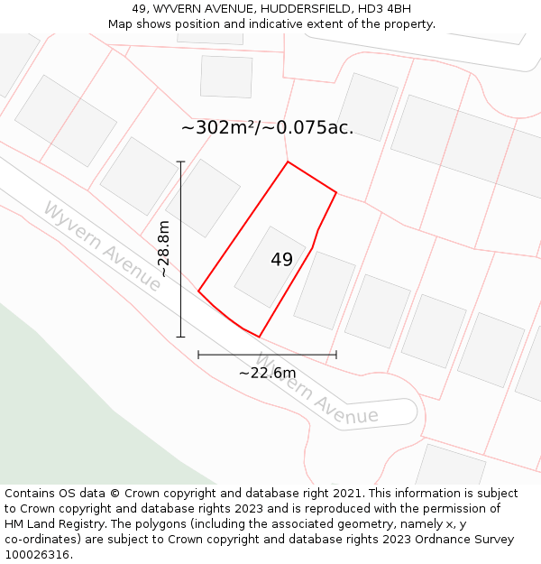 49, WYVERN AVENUE, HUDDERSFIELD, HD3 4BH: Plot and title map