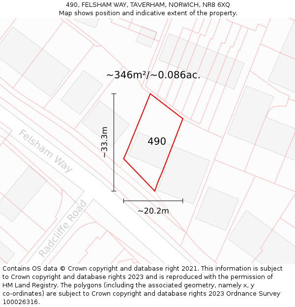 490, FELSHAM WAY, TAVERHAM, NORWICH, NR8 6XQ: Plot and title map