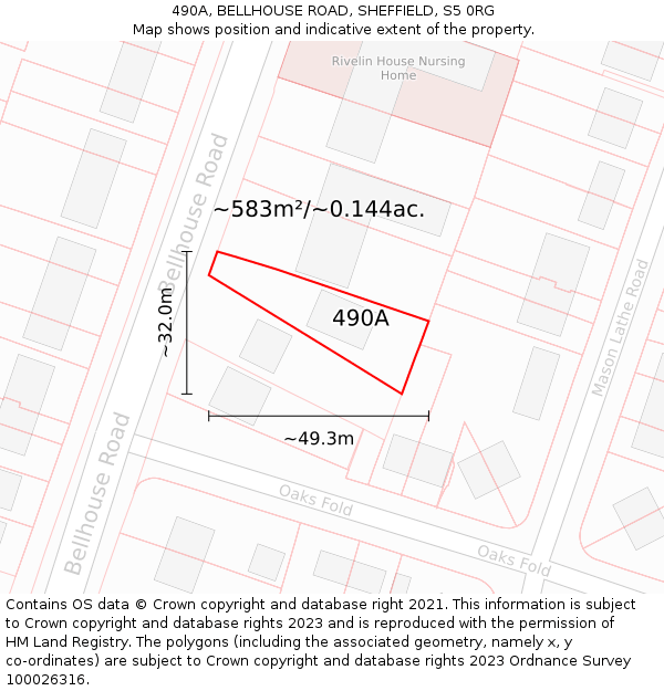 490A, BELLHOUSE ROAD, SHEFFIELD, S5 0RG: Plot and title map