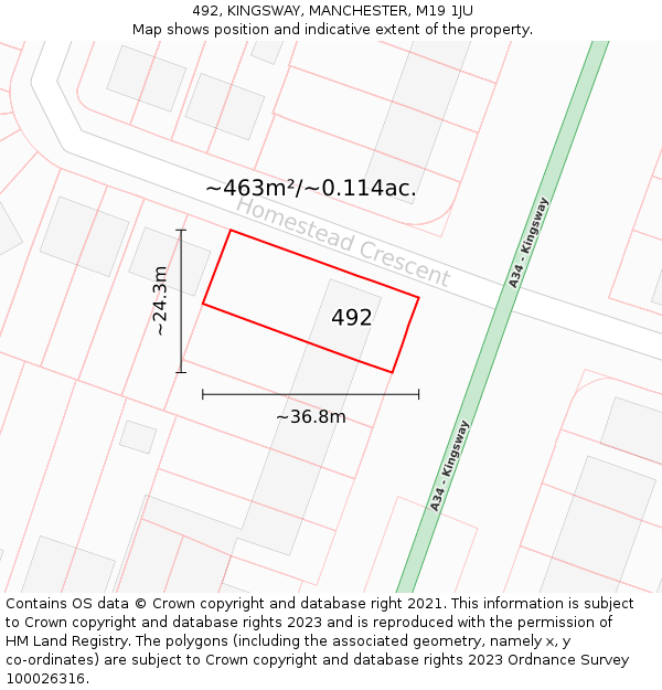 492, KINGSWAY, MANCHESTER, M19 1JU: Plot and title map