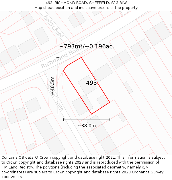 493, RICHMOND ROAD, SHEFFIELD, S13 8LW: Plot and title map