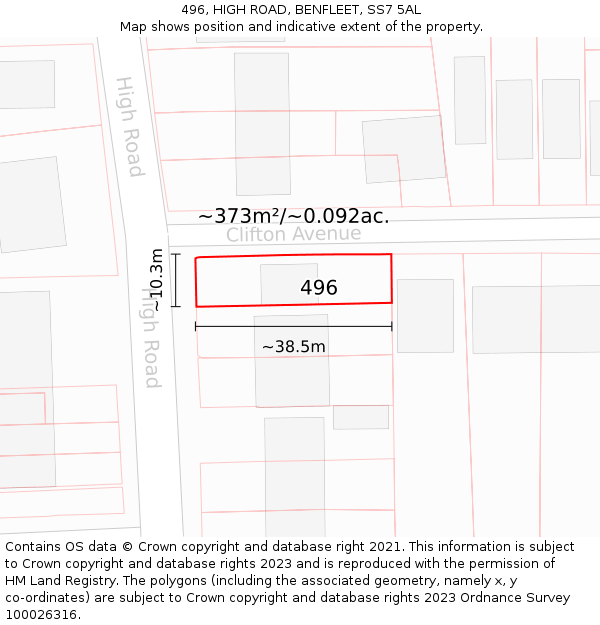 496, HIGH ROAD, BENFLEET, SS7 5AL: Plot and title map