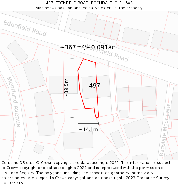 497, EDENFIELD ROAD, ROCHDALE, OL11 5XR: Plot and title map