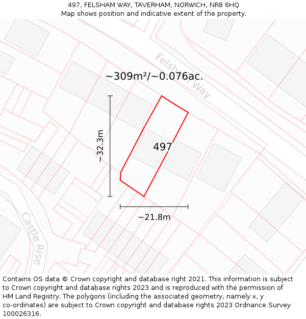 497, FELSHAM WAY, TAVERHAM, NORWICH, NR8 6HQ: Plot and title map