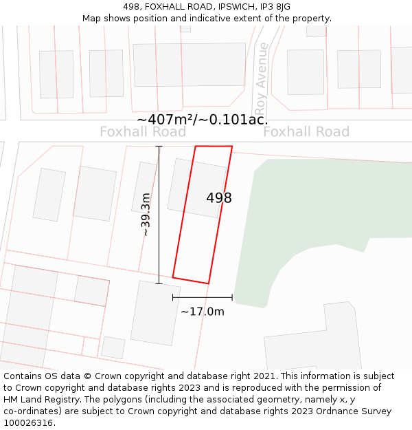 498, FOXHALL ROAD, IPSWICH, IP3 8JG: Plot and title map