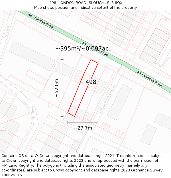 498, LONDON ROAD, SLOUGH, SL3 8QX: Plot and title map