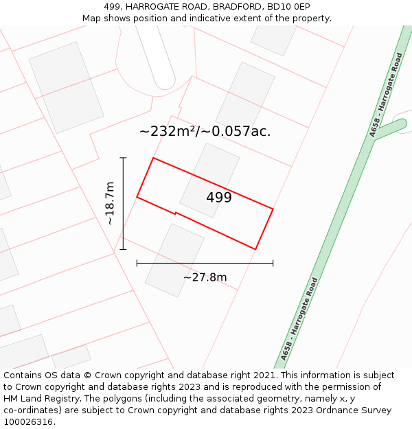 499, HARROGATE ROAD, BRADFORD, BD10 0EP: Plot and title map