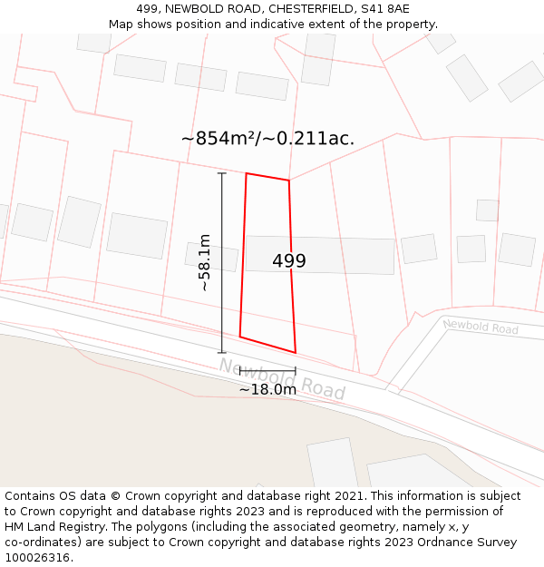 499, NEWBOLD ROAD, CHESTERFIELD, S41 8AE: Plot and title map