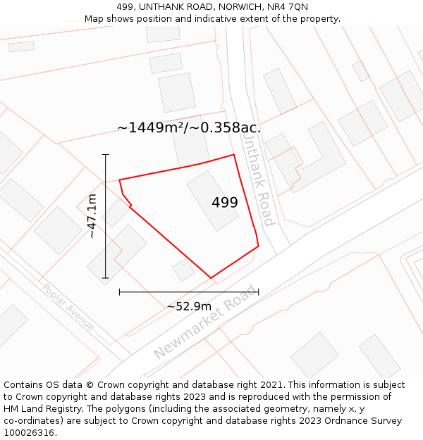 499, UNTHANK ROAD, NORWICH, NR4 7QN: Plot and title map