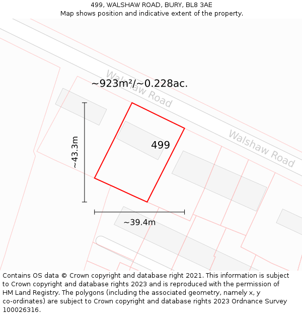 499, WALSHAW ROAD, BURY, BL8 3AE: Plot and title map