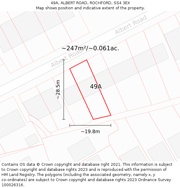 49A, ALBERT ROAD, ROCHFORD, SS4 3EX: Plot and title map