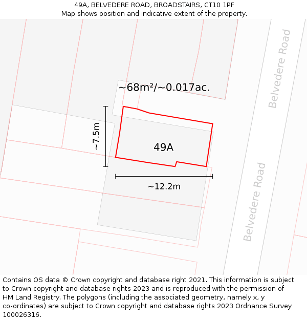 49A, BELVEDERE ROAD, BROADSTAIRS, CT10 1PF: Plot and title map