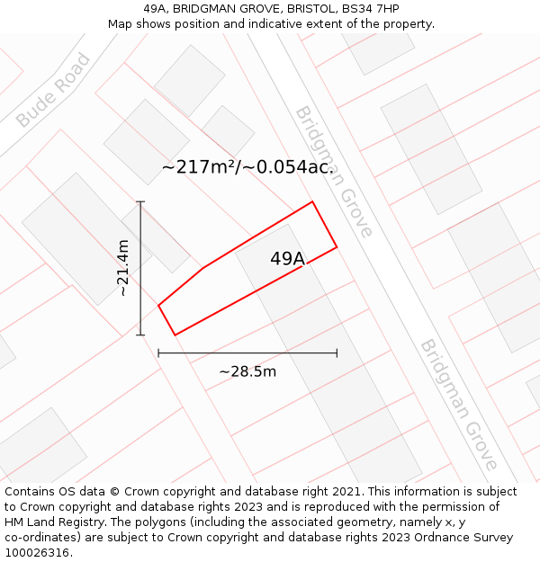 49A, BRIDGMAN GROVE, BRISTOL, BS34 7HP: Plot and title map