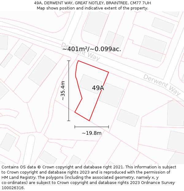 49A, DERWENT WAY, GREAT NOTLEY, BRAINTREE, CM77 7UH: Plot and title map