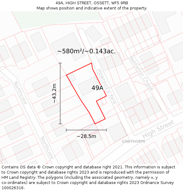 49A, HIGH STREET, OSSETT, WF5 9RB: Plot and title map