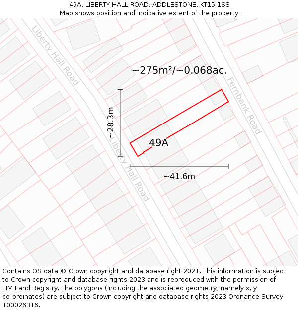 49A, LIBERTY HALL ROAD, ADDLESTONE, KT15 1SS: Plot and title map