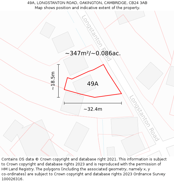 49A, LONGSTANTON ROAD, OAKINGTON, CAMBRIDGE, CB24 3AB: Plot and title map