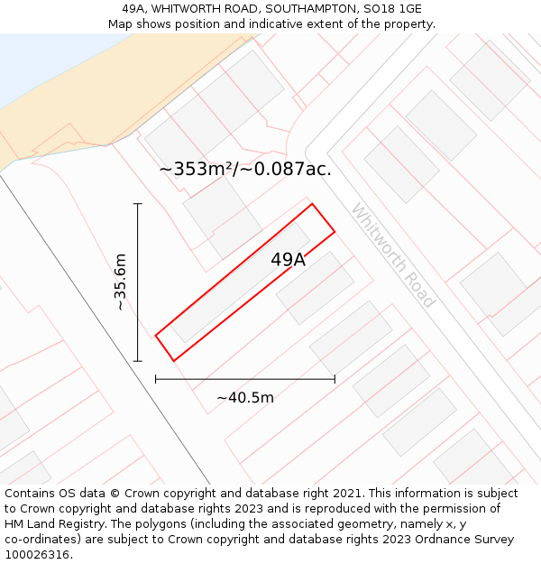 49A, WHITWORTH ROAD, SOUTHAMPTON, SO18 1GE: Plot and title map