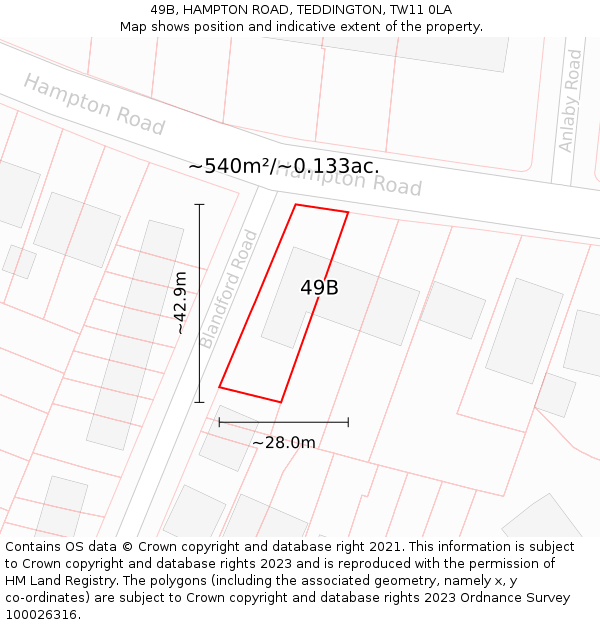 49B, HAMPTON ROAD, TEDDINGTON, TW11 0LA: Plot and title map