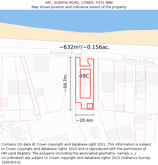 49C, QUEENS ROAD, COWES, PO31 8BW: Plot and title map