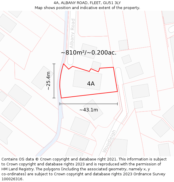 4A, ALBANY ROAD, FLEET, GU51 3LY: Plot and title map