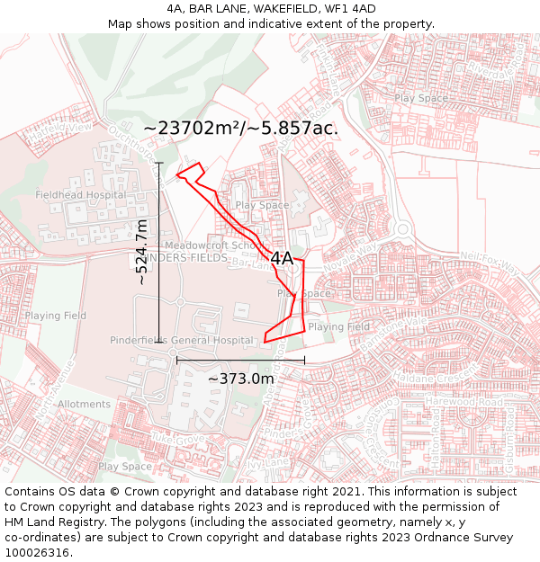 4A, BAR LANE, WAKEFIELD, WF1 4AD: Plot and title map