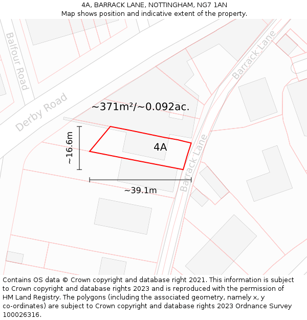 4A, BARRACK LANE, NOTTINGHAM, NG7 1AN: Plot and title map