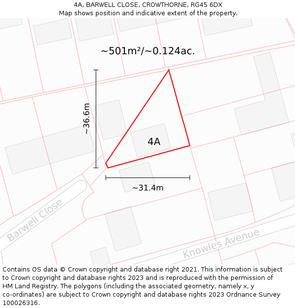 4A, BARWELL CLOSE, CROWTHORNE, RG45 6DX: Plot and title map