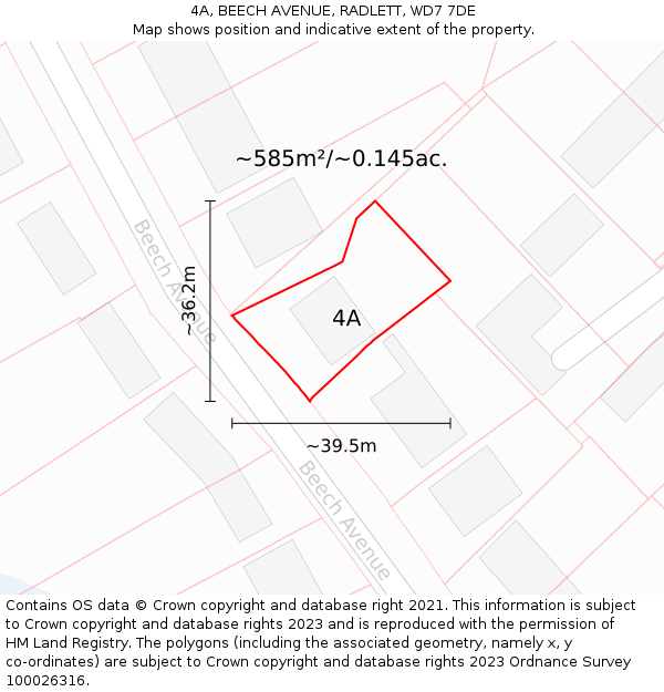 4A, BEECH AVENUE, RADLETT, WD7 7DE: Plot and title map