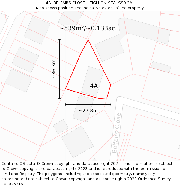 4A, BELFAIRS CLOSE, LEIGH-ON-SEA, SS9 3AL: Plot and title map