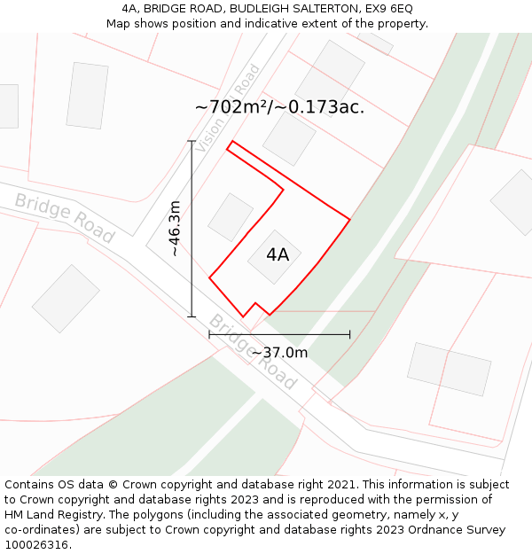 4A, BRIDGE ROAD, BUDLEIGH SALTERTON, EX9 6EQ: Plot and title map