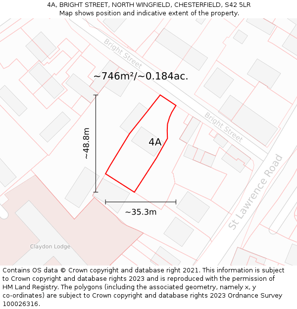 4A, BRIGHT STREET, NORTH WINGFIELD, CHESTERFIELD, S42 5LR: Plot and title map