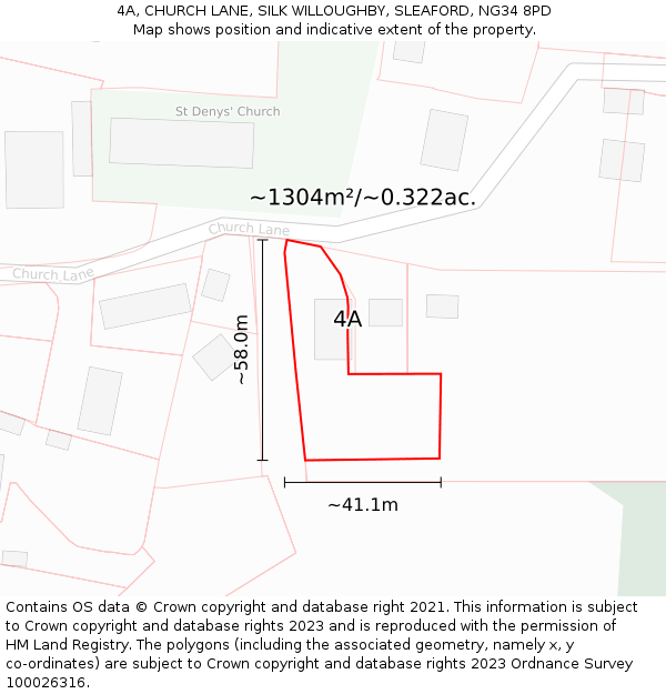 4A, CHURCH LANE, SILK WILLOUGHBY, SLEAFORD, NG34 8PD: Plot and title map