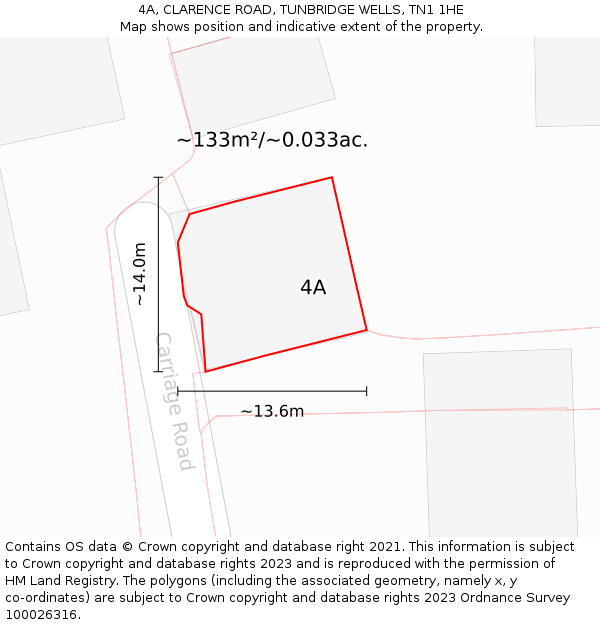 4A, CLARENCE ROAD, TUNBRIDGE WELLS, TN1 1HE: Plot and title map