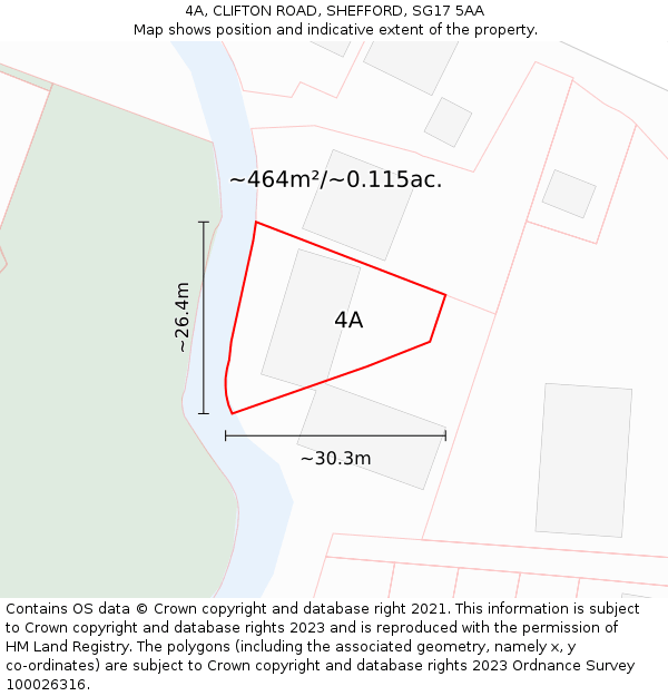 4A, CLIFTON ROAD, SHEFFORD, SG17 5AA: Plot and title map