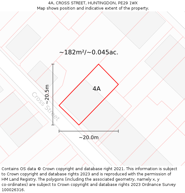 4A, CROSS STREET, HUNTINGDON, PE29 1WX: Plot and title map