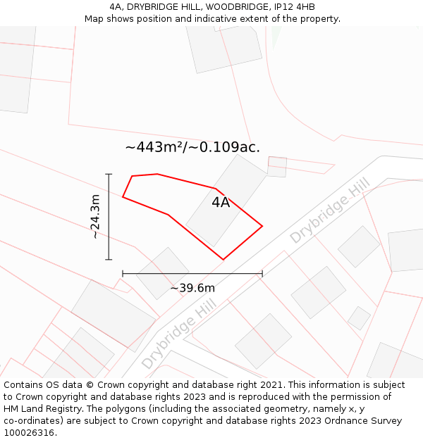 4A, DRYBRIDGE HILL, WOODBRIDGE, IP12 4HB: Plot and title map