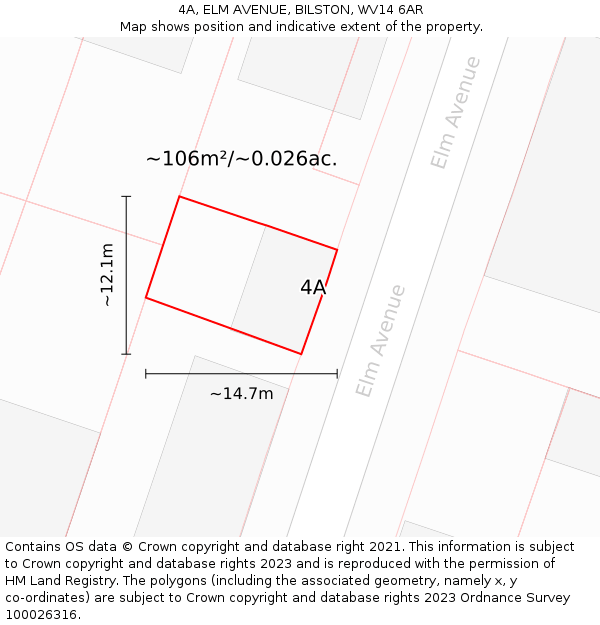 4A, ELM AVENUE, BILSTON, WV14 6AR: Plot and title map