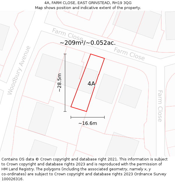 4A, FARM CLOSE, EAST GRINSTEAD, RH19 3QG: Plot and title map