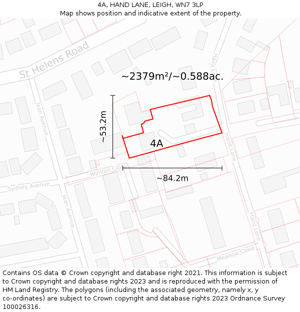 4A, HAND LANE, LEIGH, WN7 3LP: Plot and title map
