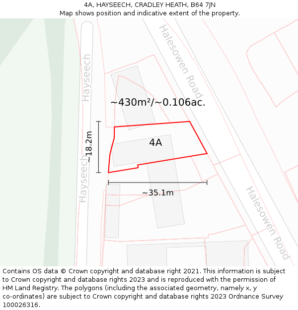 4A, HAYSEECH, CRADLEY HEATH, B64 7JN: Plot and title map