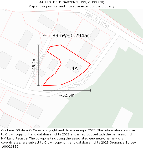 4A, HIGHFIELD GARDENS, LISS, GU33 7NQ: Plot and title map