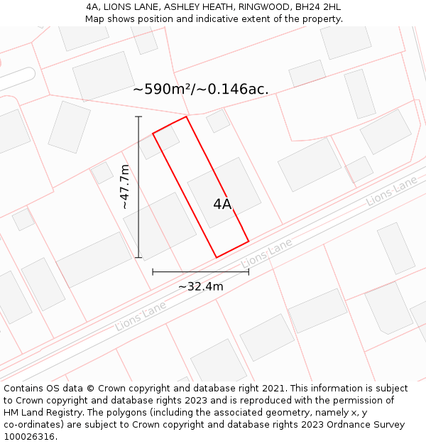 4A, LIONS LANE, ASHLEY HEATH, RINGWOOD, BH24 2HL: Plot and title map