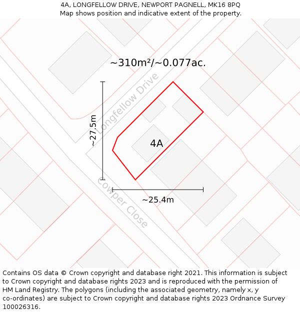 4A, LONGFELLOW DRIVE, NEWPORT PAGNELL, MK16 8PQ: Plot and title map