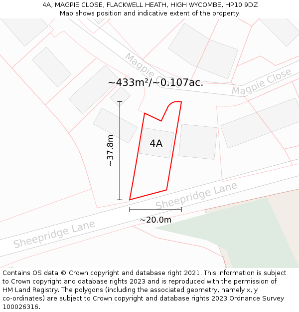 4A, MAGPIE CLOSE, FLACKWELL HEATH, HIGH WYCOMBE, HP10 9DZ: Plot and title map