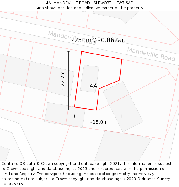 4A, MANDEVILLE ROAD, ISLEWORTH, TW7 6AD: Plot and title map