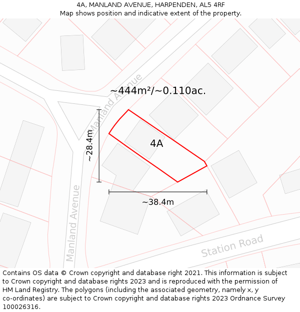 4A, MANLAND AVENUE, HARPENDEN, AL5 4RF: Plot and title map