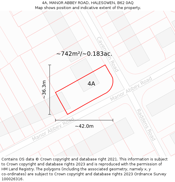 4A, MANOR ABBEY ROAD, HALESOWEN, B62 0AQ: Plot and title map