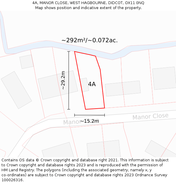 4A, MANOR CLOSE, WEST HAGBOURNE, DIDCOT, OX11 0NQ: Plot and title map