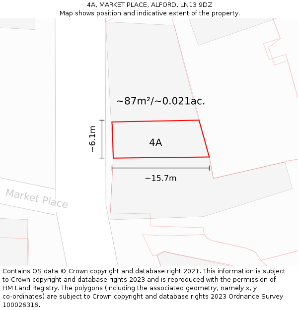 4A, MARKET PLACE, ALFORD, LN13 9DZ: Plot and title map